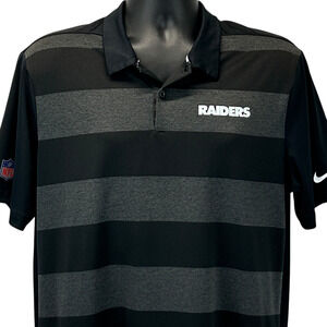Las Vegas Raiders Polo Shirt Black Striped NFL On Field SS Nike Dri Fit L Large